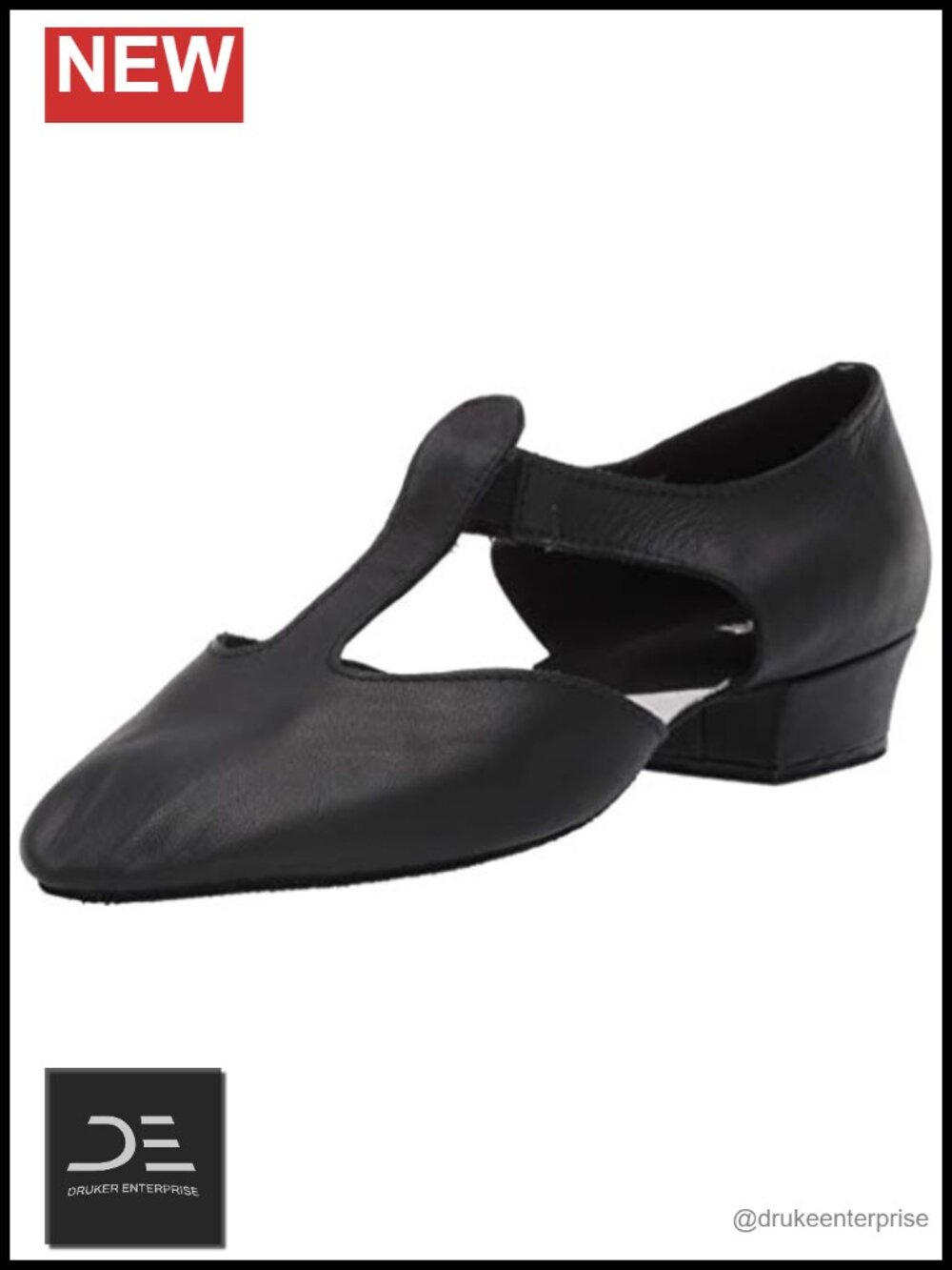 Women's Leather Ballet Dance Shoes with 1" Stacked Heel Suede Outsole